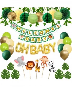 Jungle Theme Safari Baby Shower Decorations with Banner- Animal Centerpieces- Tropical Leaves- Greenery Garland- Lantern- Pom...