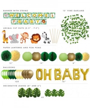 Jungle Theme Safari Baby Shower Decorations with Banner- Animal Centerpieces- Tropical Leaves- Greenery Garland- Lantern- Pom...