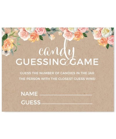 Peach Kraft Brown Rustic Floral Garden Party Baby Shower Collection- Candy Guessing Game Cards- 30-Pack- Games Activities and...