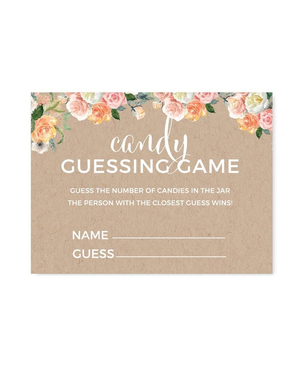 Peach Kraft Brown Rustic Floral Garden Party Baby Shower Collection- Candy Guessing Game Cards- 30-Pack- Games Activities and...