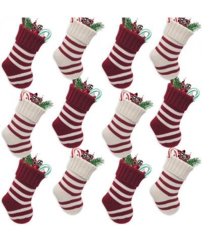 Christmas Mini Stockings- 12 Pack 9 inches Knit Knitted Stripe Rustic Holiday Decorations- Goodie Bags for Family Friends- Cr...