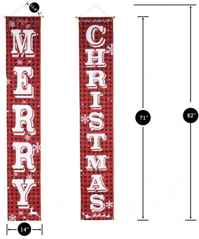 Merry Christmas Banner Christmas Porch Sign Red Black Buffalo Check Decorations Outdoor Indoor Xmas Decor for Home Wall Door ...