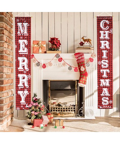 Merry Christmas Banner Christmas Porch Sign Red Black Buffalo Check Decorations Outdoor Indoor Xmas Decor for Home Wall Door ...