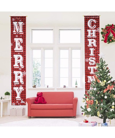 Merry Christmas Banner Christmas Porch Sign Red Black Buffalo Check Decorations Outdoor Indoor Xmas Decor for Home Wall Door ...