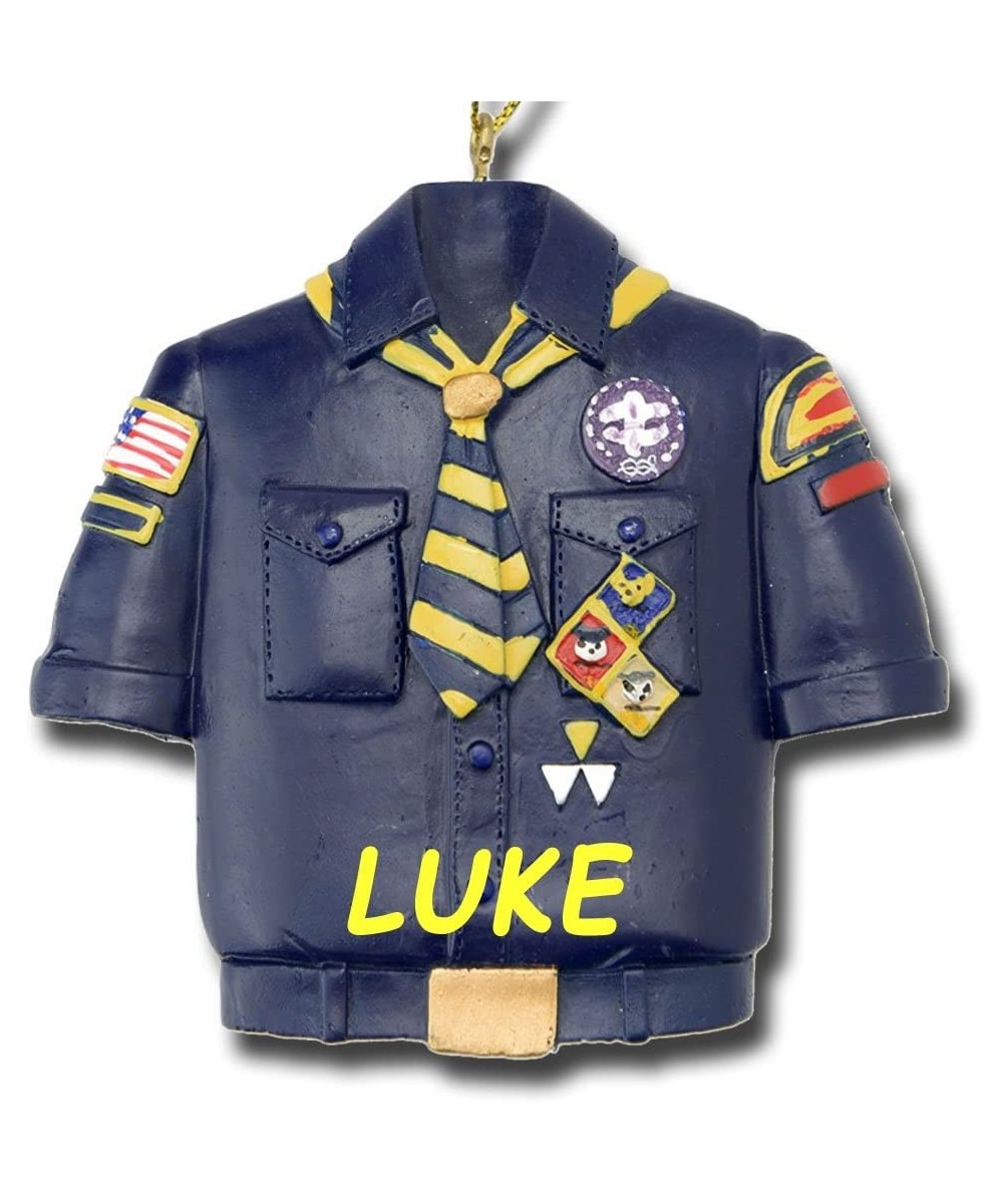 Personalized Boy Scouts of America Cub Scout Blue Uniform Shirt with Neck Slide and Badges Hanging Christmas Ornament with Cu...