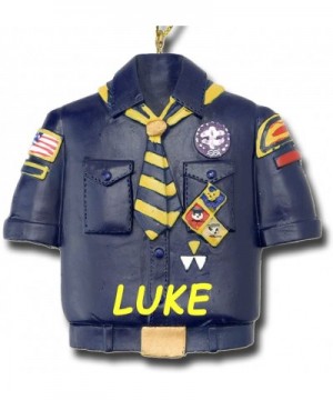 Personalized Boy Scouts of America Cub Scout Blue Uniform Shirt with Neck Slide and Badges Hanging Christmas Ornament with Cu...