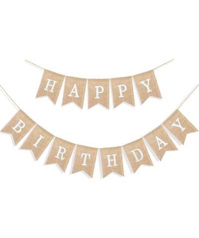 Happy Birthday Banner for Birthday Party Decorations- Rustic Burlap Bunting Swallowtail Flags- 2 in 1 - CF189LGCD8Q $9.24 Ban...