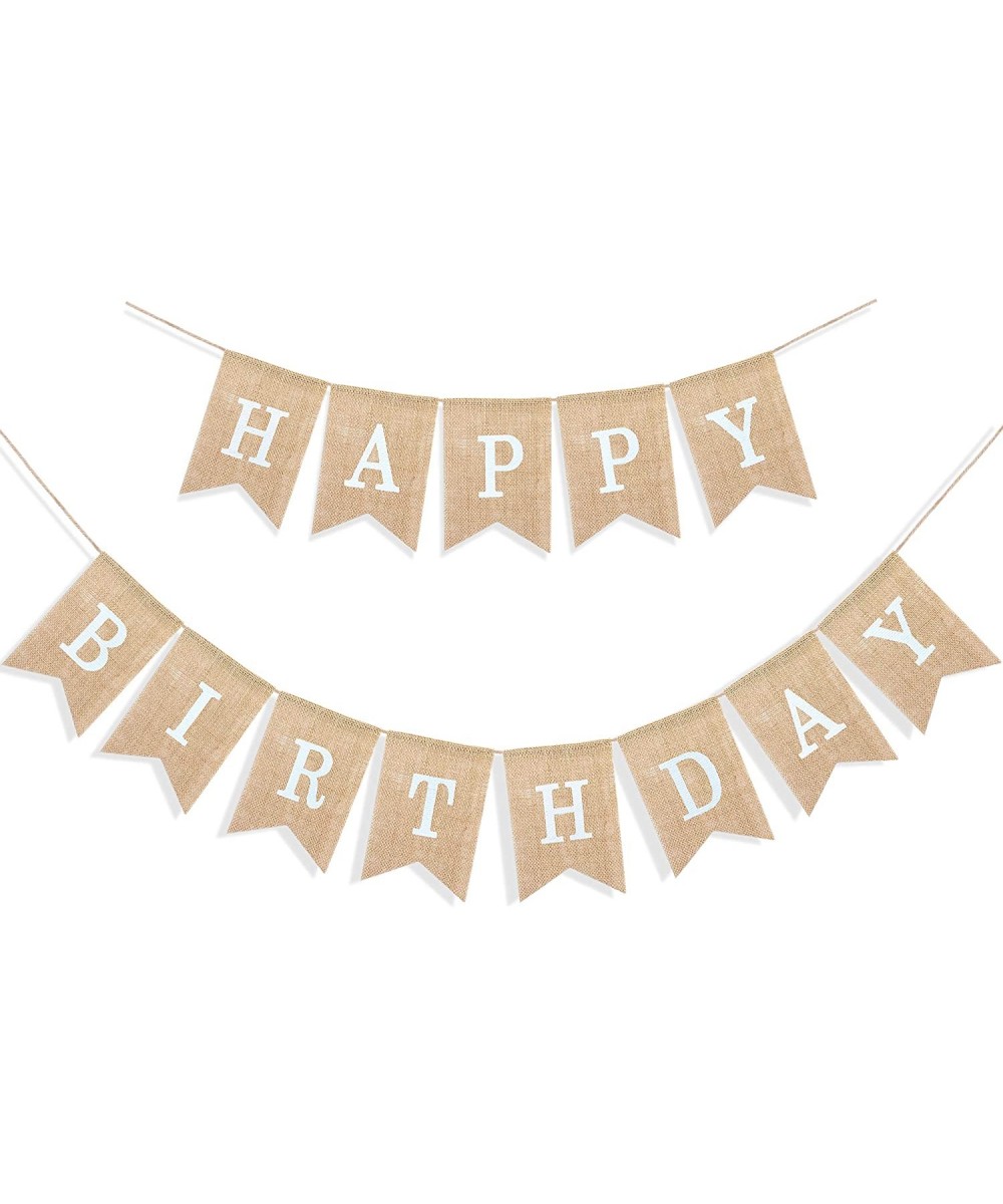 Happy Birthday Banner for Birthday Party Decorations- Rustic Burlap Bunting Swallowtail Flags- 2 in 1 - CF189LGCD8Q $9.24 Ban...