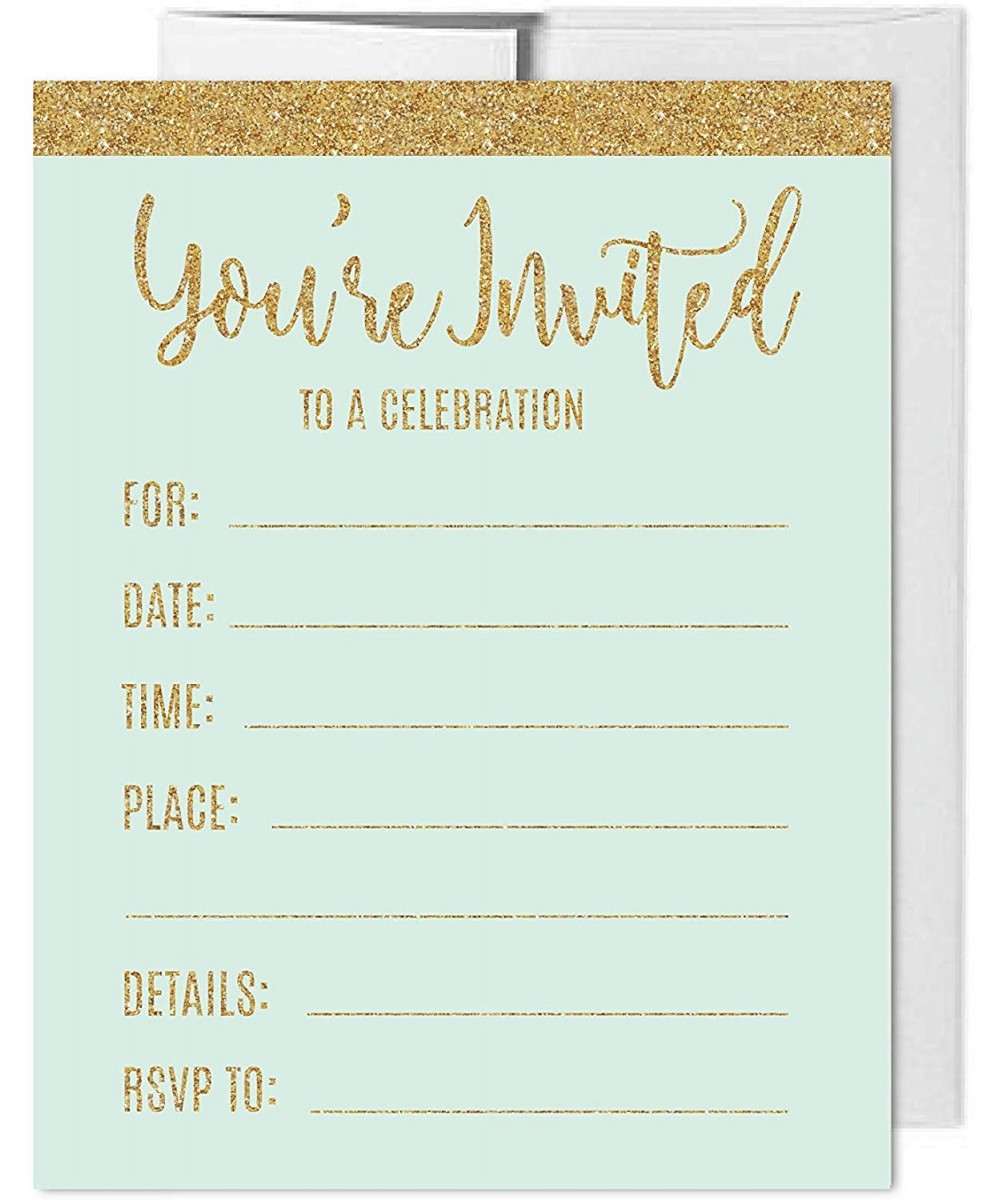 Mint Green Gold Glitter Print Wedding Collection- Blank Bridal Shower Invitations with Envelopes- 20-Pack - Invitations Brida...