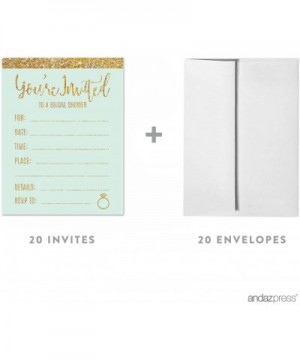 Mint Green Gold Glitter Print Wedding Collection- Blank Bridal Shower Invitations with Envelopes- 20-Pack - Invitations Brida...