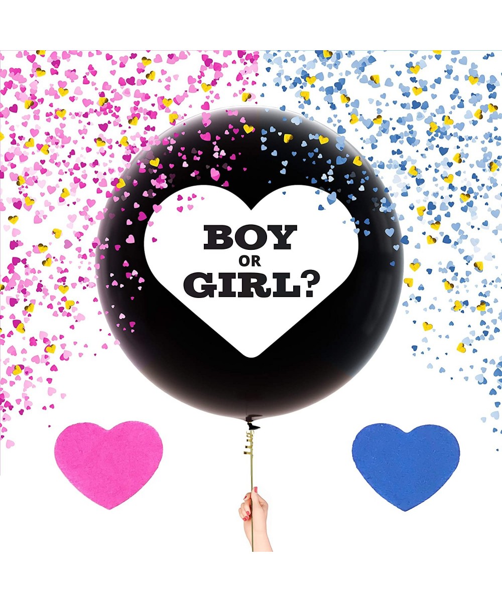 Baby Gender Reveal Balloon Giant 36 Inch Reveal Kit- Big Black Balloon with Pink and Blue Heart Shaped Confetti for Boy or Gi...