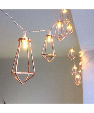 10ft 20 LEDs Rose Gold Geometric Metal Diamond Shape Copper Wire Fairy String Lights-Water Drop Metal Cage String Lights Batt...