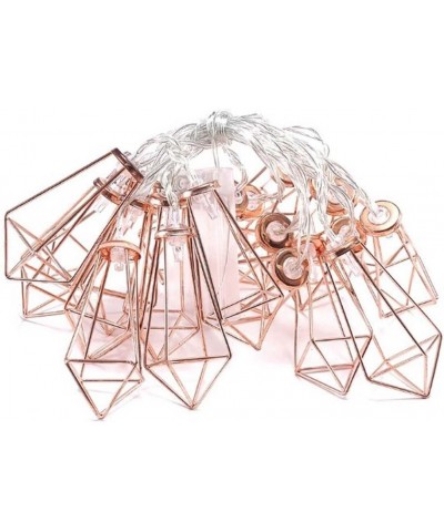 10ft 20 LEDs Rose Gold Geometric Metal Diamond Shape Copper Wire Fairy String Lights-Water Drop Metal Cage String Lights Batt...