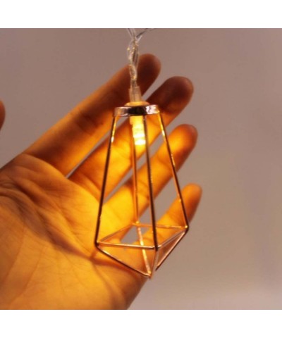 10ft 20 LEDs Rose Gold Geometric Metal Diamond Shape Copper Wire Fairy String Lights-Water Drop Metal Cage String Lights Batt...