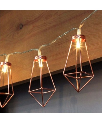 10ft 20 LEDs Rose Gold Geometric Metal Diamond Shape Copper Wire Fairy String Lights-Water Drop Metal Cage String Lights Batt...