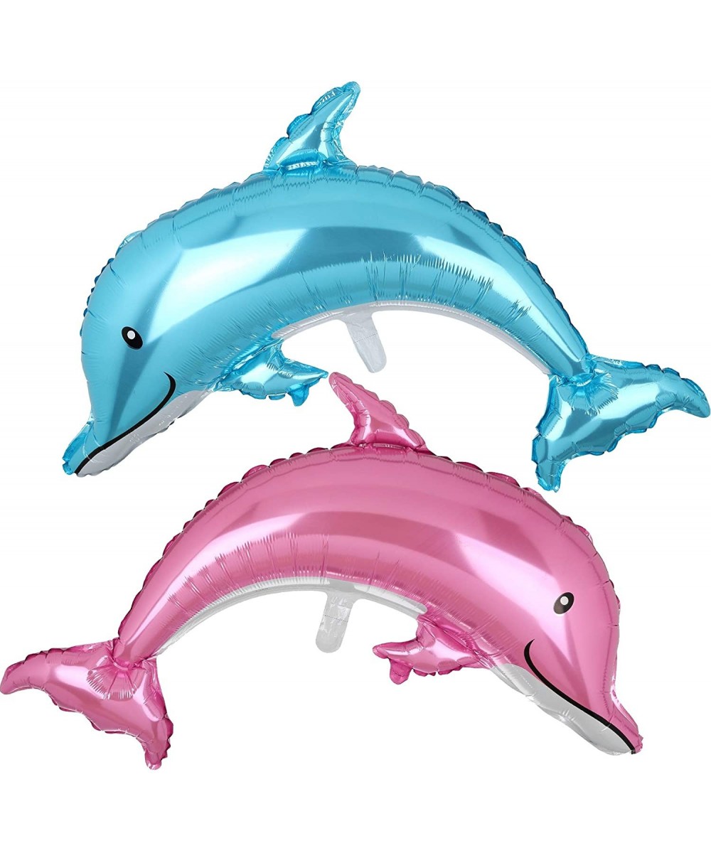 2 Pcs Dolphin Shape Splash Giant Foil Mylar Balloons （ Pink- Blue） Birthday Decorations Party Supplies Baby Showers Party Dec...