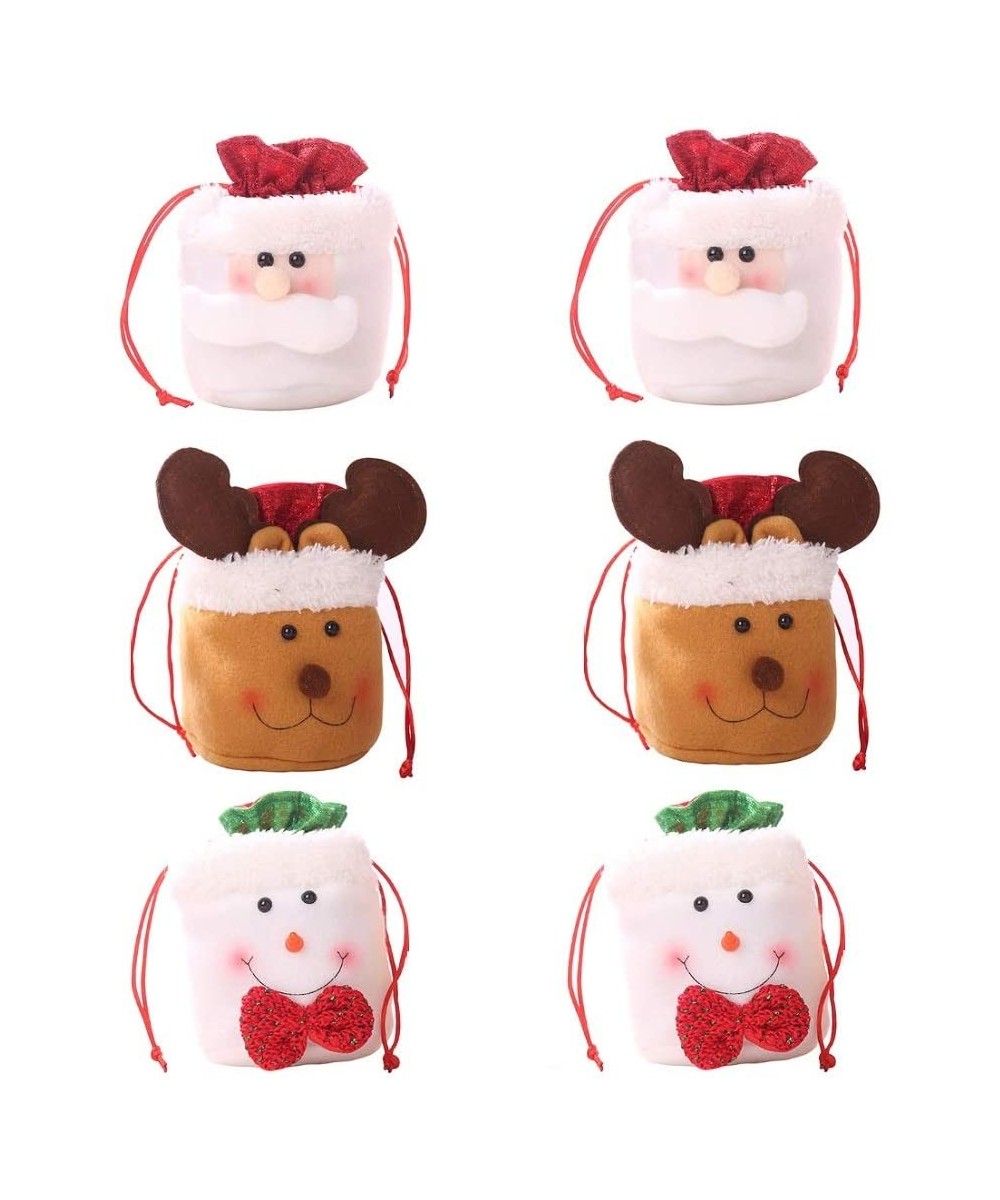 6Pack Bags Santa Sack Drawstring Bags Elk Xmas Snowman Felt Cloth Candy Bags Treat Bags for Christmas Holiday Decorations Par...