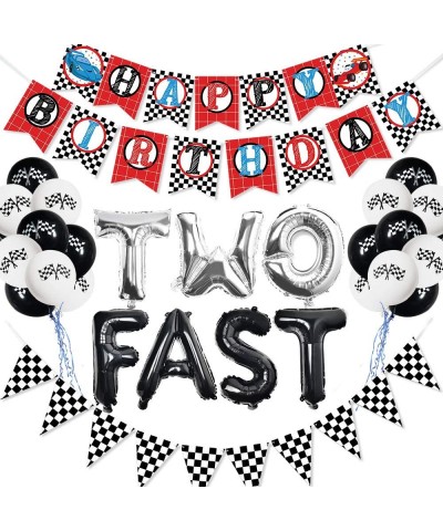 Two Fast 2nd Birthday Party Supplies - Racing Car Theme Party Decorations for Boy Race Fans Including Happy Birthday Banner- ...