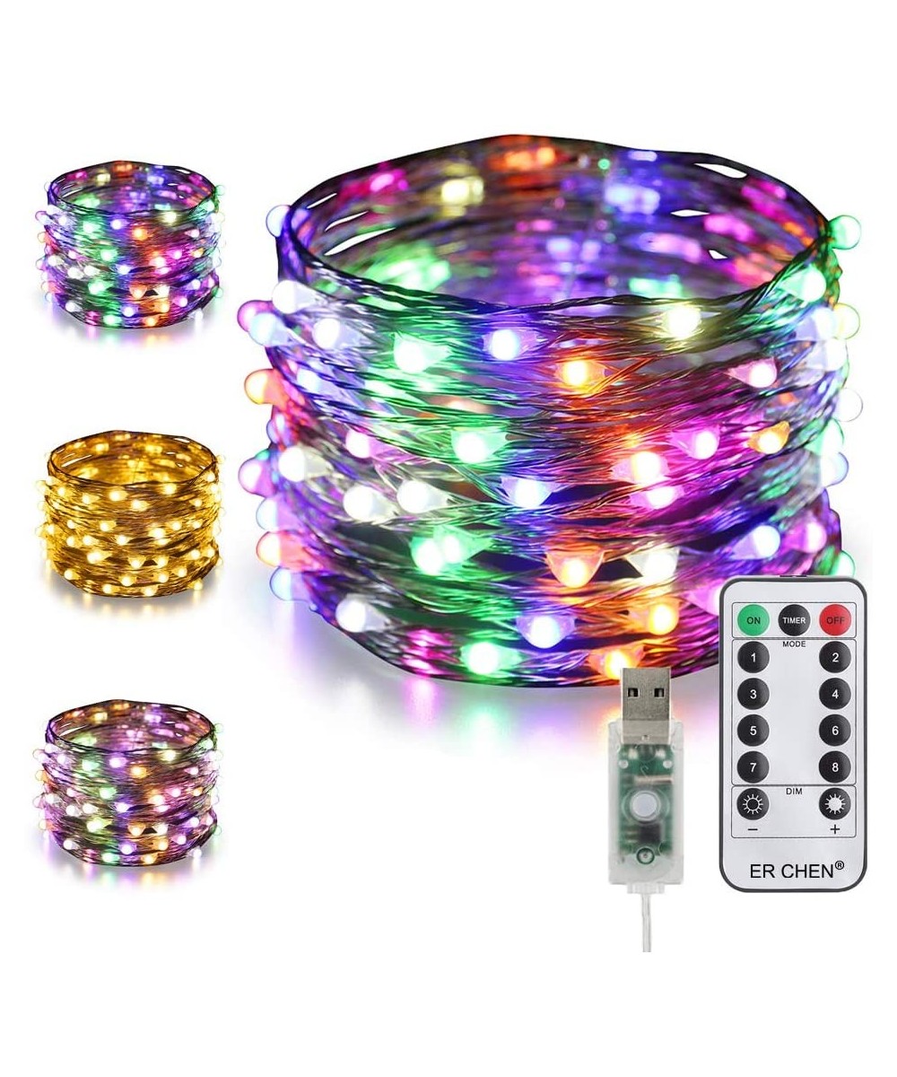 Dimmable USB String Lights- 33ft 100 LED Warm White & Multi-Color Changing Fairy Lights with Remote&Timer- 8 Modes Silver Coa...