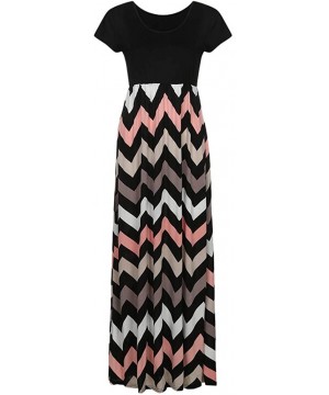Women Printed Floor-Length Maxi Dress Sunflower O-Neck Short Sleeve Casual Bohemian Long Dress - Black 2 - CS18XS8I0MH $16.37...