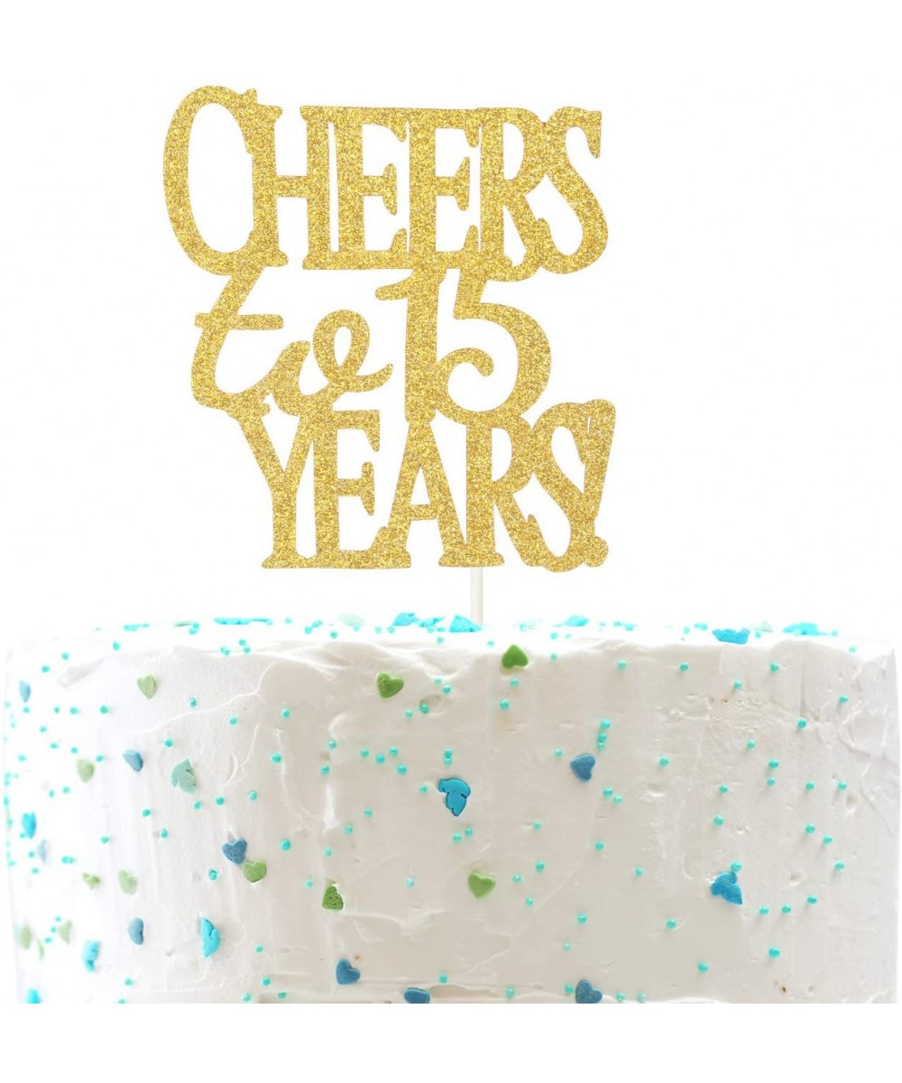 Cheers to 15 Years Cake Topper -Gold Glitter Hello 15 - Happy 15 Birthday Cake Topper 15th Biryhday/Wedding Anniversary Party...