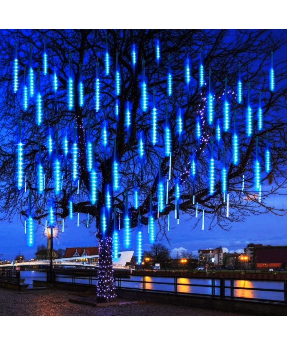 Meteor Shower Icicle Christmas Lights Outdoor- 11.8 Inches 8 Tubes 192 LED Dropping Lights Connectable- Waterproof Hanging Fa...