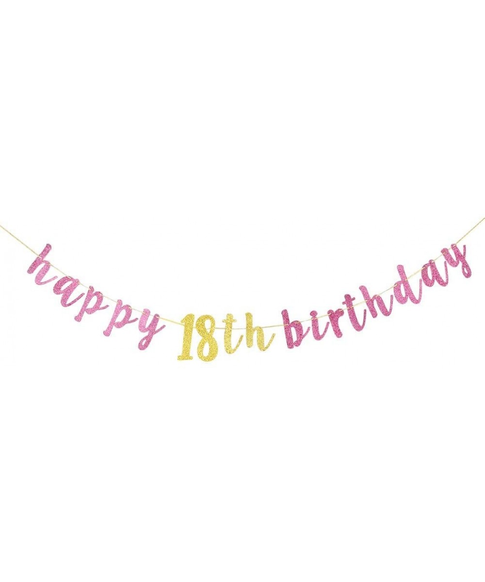 Happy 18th Birthday Banner Pink and Gold Glitter Birthday Sign Decorations Supplies - 18th Birthday Party Supplies - CC18OS8Q...