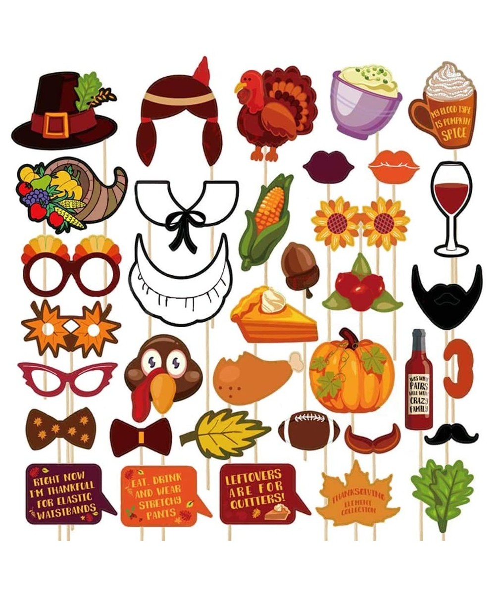 36pcs Thanksgiving Photo Booth Props Thanksgiving Party Favor - Selfie Props- Funny Prop Signs Pumpkin Turkey Corn Maple Leav...