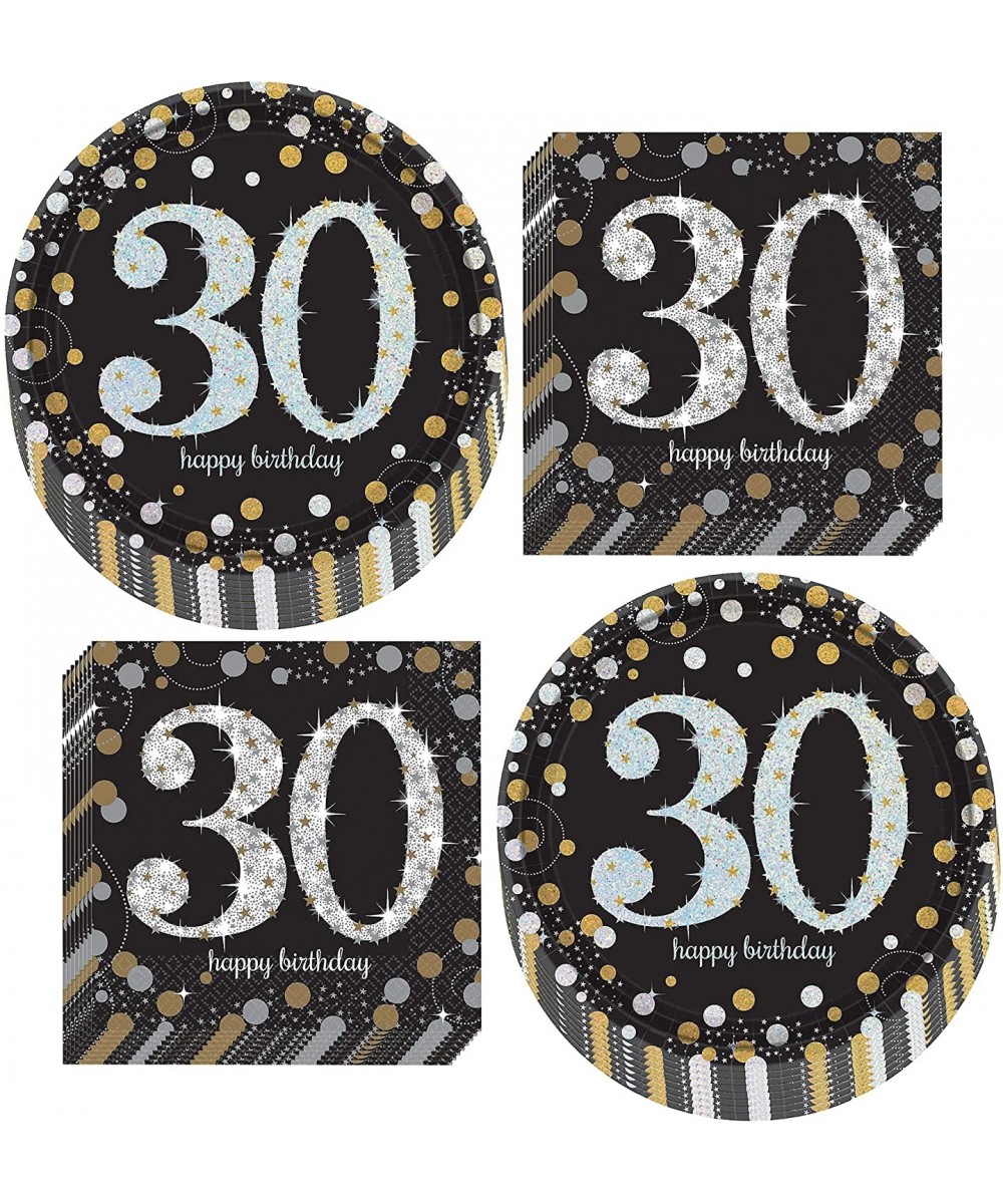 30th Birthday Table Decorations - Metallic Silver and Gold Dot Paper Dessert Plates and Beverage Napkins (Serves 16) - Metall...