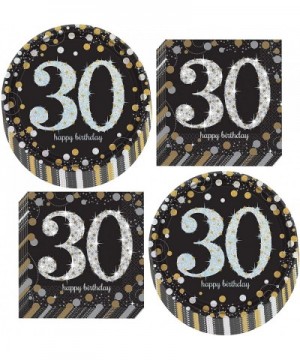 30th Birthday Table Decorations - Metallic Silver and Gold Dot Paper Dessert Plates and Beverage Napkins (Serves 16) - Metall...