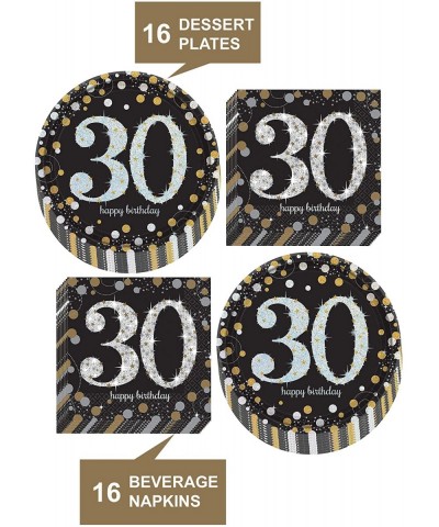 30th Birthday Table Decorations - Metallic Silver and Gold Dot Paper Dessert Plates and Beverage Napkins (Serves 16) - Metall...