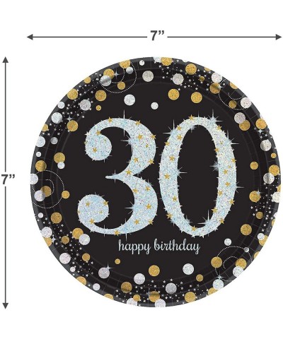 30th Birthday Table Decorations - Metallic Silver and Gold Dot Paper Dessert Plates and Beverage Napkins (Serves 16) - Metall...