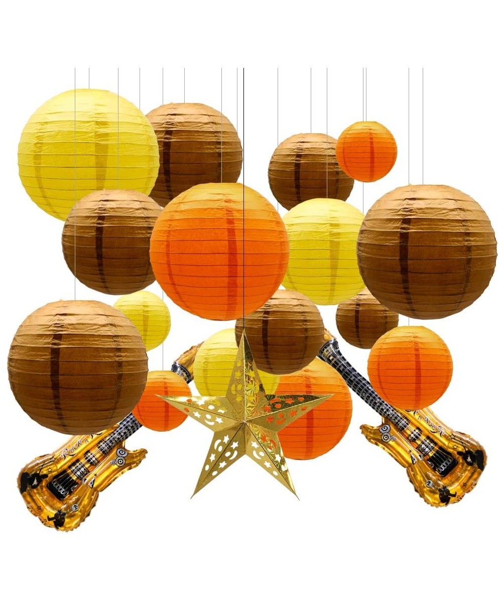 Round Chinese Yellow Brown Orange Pumpkin Color Paper Lanterns Decorative 19pcs with Guitar Foil for Fox Deer Forest Animal B...