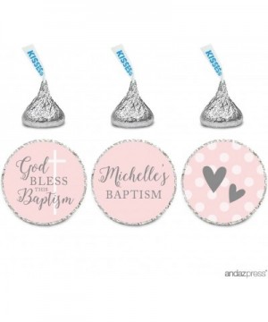 Blush Pink and Gray Baby Girl Baptism Collection- Personalized Chocolate Drop Label Stickers Trio- 216-Pack- Custom Name- Fit...