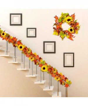 Autumn Decoration Artificial Fall Garland Maple Leaves Vine 6.23Ft Fake Sunflower Pumpkin with 2 Hooks Pine Cones Berries Han...