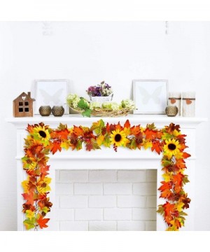 Autumn Decoration Artificial Fall Garland Maple Leaves Vine 6.23Ft Fake Sunflower Pumpkin with 2 Hooks Pine Cones Berries Han...