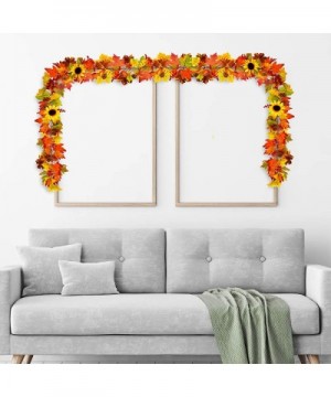 Autumn Decoration Artificial Fall Garland Maple Leaves Vine 6.23Ft Fake Sunflower Pumpkin with 2 Hooks Pine Cones Berries Han...