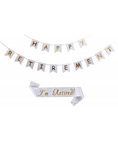 Happy Retirement Banner Bunting+I'm Retired Sash Ideal for Retirement Party Decorations (White) - White - CG18CMQ6QS8 $5.49 B...