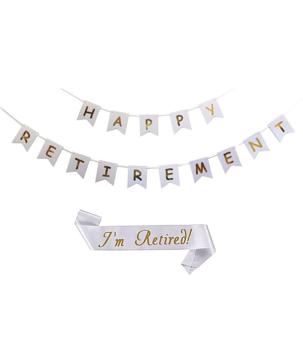 Happy Retirement Banner Bunting+I'm Retired Sash Ideal for Retirement Party Decorations (White) - White - CG18CMQ6QS8 $5.49 B...