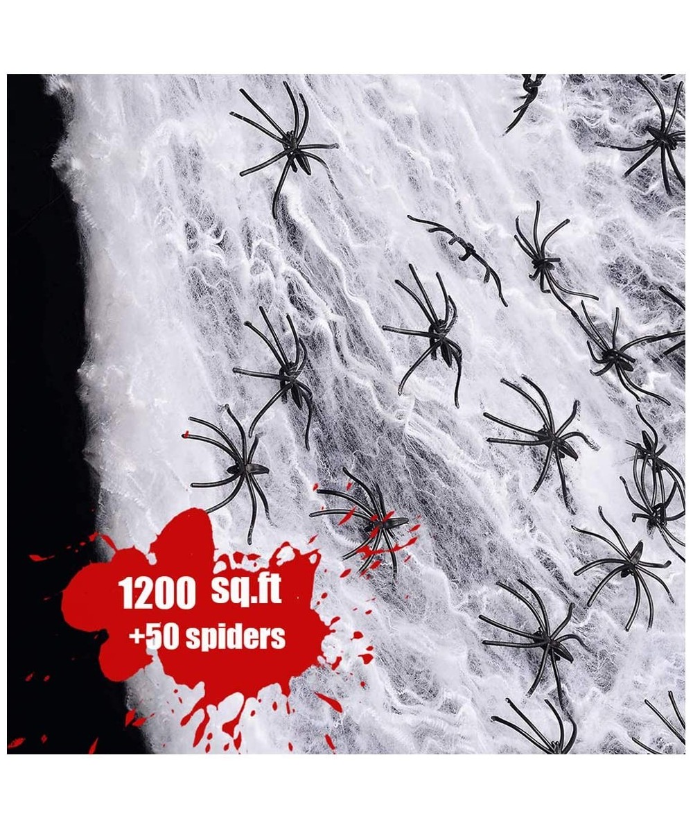 Halloween Spider Webs Halloween Super Stretch Spider Web with 50 Extra Fake Spiders- Expanded 1200sqft Cobweb for Indoor and ...