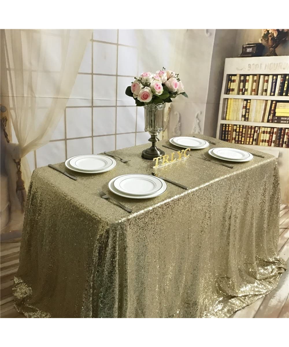 60x102-Inch Rectangular Wedding Sequin Tablecloth Light Gold for Wedding Party Christmas Day-Light Gold - Light Gold - CL17YW...