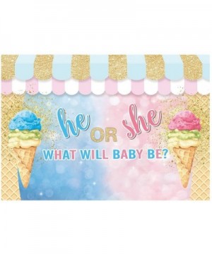 7x5ft Ice Cream Gender Reveal Party Backdrop He or She Pink Blue Baby Shower Photography Background Girl or Boy Summer Golden...