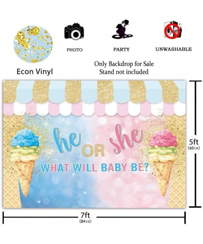 7x5ft Ice Cream Gender Reveal Party Backdrop He or She Pink Blue Baby Shower Photography Background Girl or Boy Summer Golden...