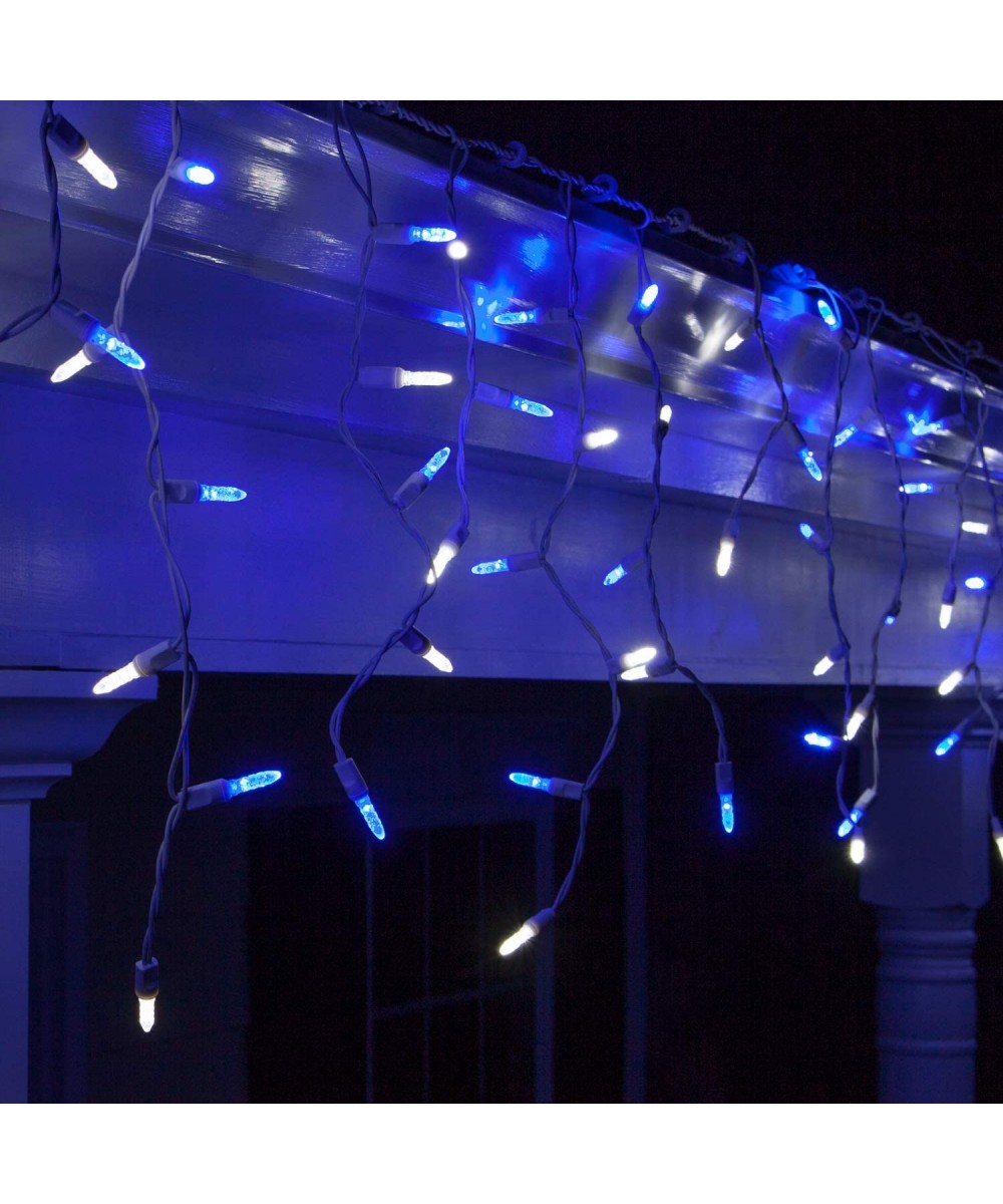 70 M5 LED Blue and Cool White Icicle Lights Outdoor Colored Icicle Lights- 7' on White Wire- Blue Icicle Lights White LED Ici...