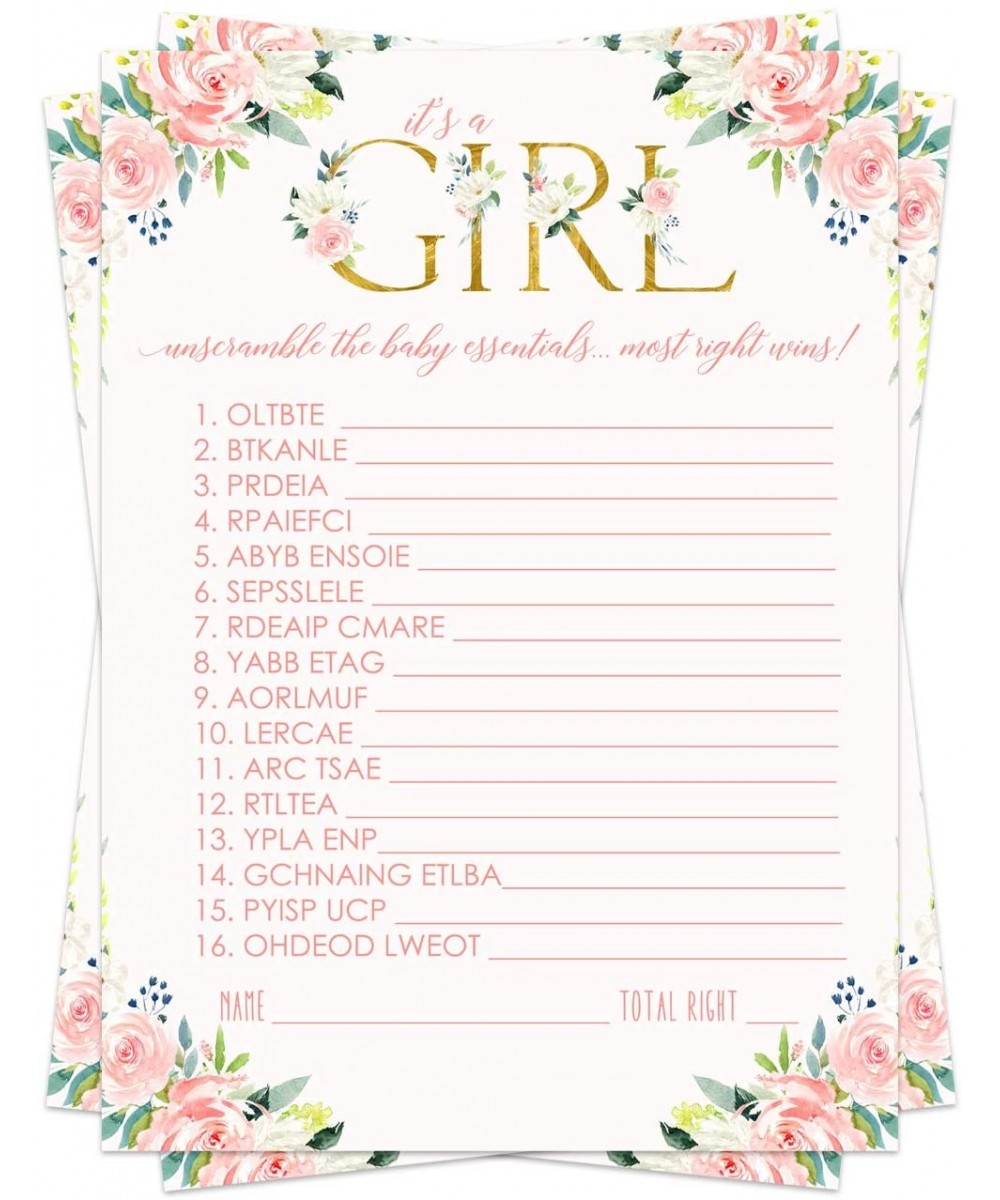Oh Girl Baby Shower Word Scramble Game Cards (25 Pack) Pretty Rustic Floral - Guests Unscramble Mix-Up List - Cute Sprinkle A...