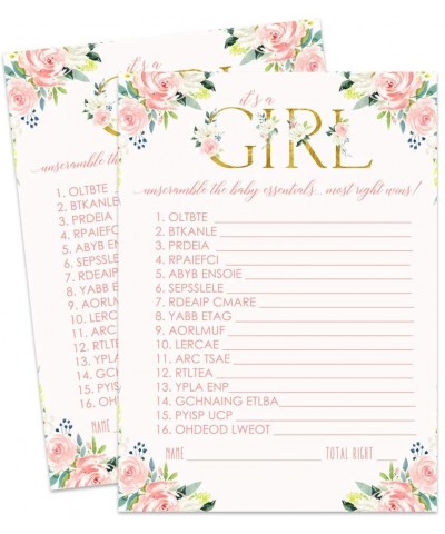 Oh Girl Baby Shower Word Scramble Game Cards (25 Pack) Pretty Rustic Floral - Guests Unscramble Mix-Up List - Cute Sprinkle A...