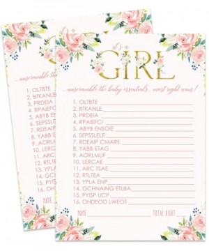 Oh Girl Baby Shower Word Scramble Game Cards (25 Pack) Pretty Rustic Floral - Guests Unscramble Mix-Up List - Cute Sprinkle A...
