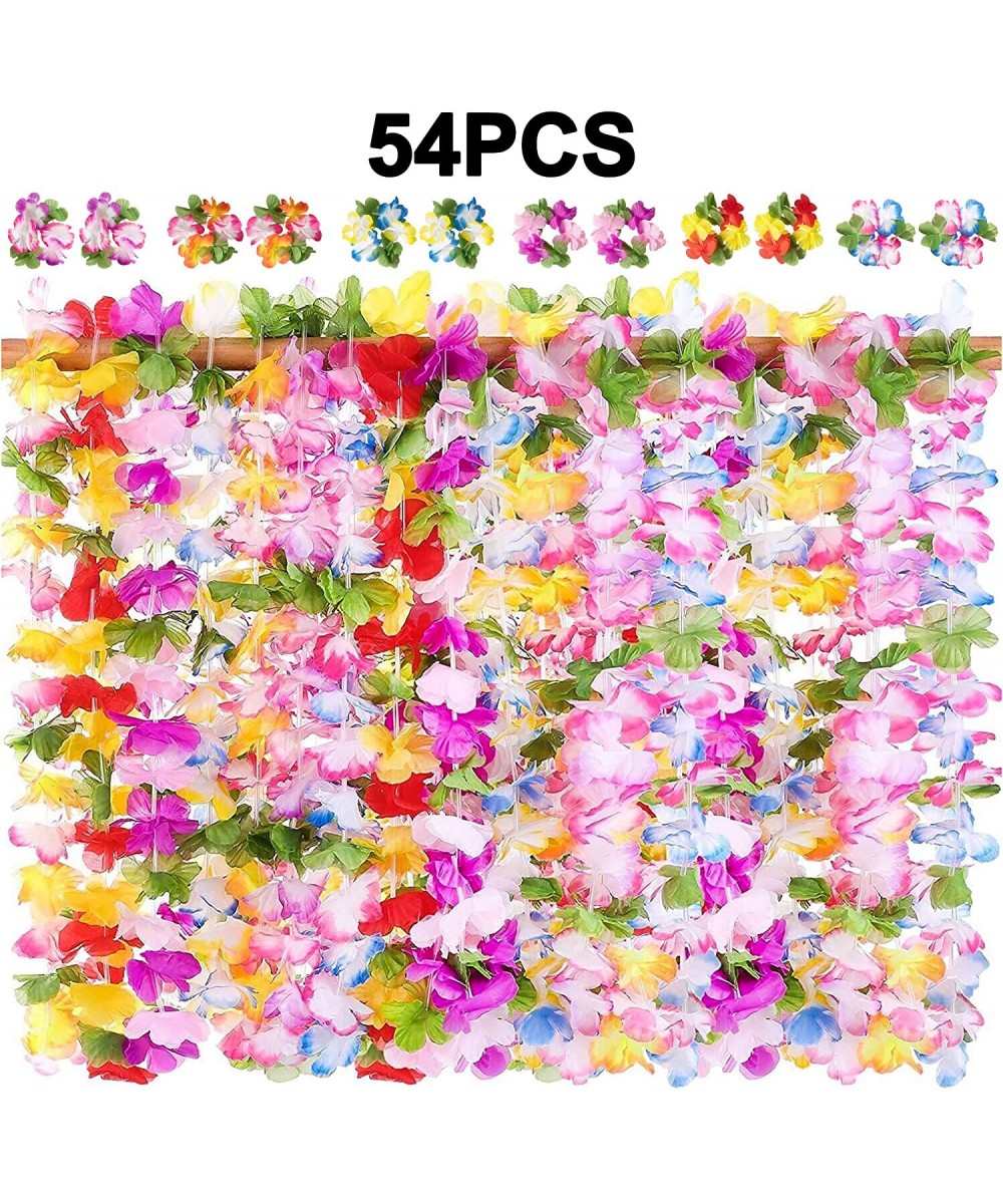 54PCS Hawaiian Luau Leis Necklaces Wristbands Tropical Hibiscus Flowers Tiki Summer Pool Party Favors Supplies Decorations - ...