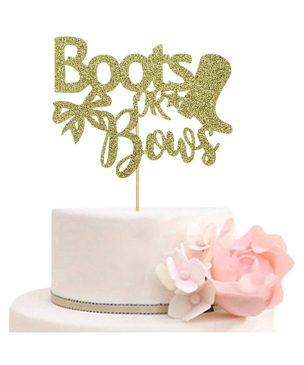 Boots or Bows Cake Topper- Gender Reveal Party Decorations- Baby Shower Party Sign- Gold Glitter - C51963LDSG7 $6.69 Cake & C...