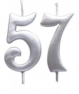 Silver 57th Birthday Numeral Candle- Number 57 Cake Topper Candles Party Decoration for Women or Men - CW18U32ZYRA $6.69 Birt...